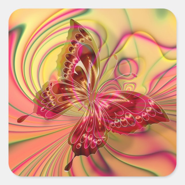 peach red butterfly stickers (Front)