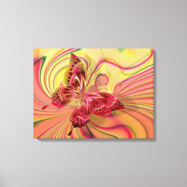 peach red butterfly wrapped canvas print (Front)