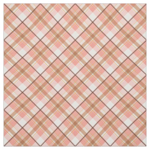 Peach Red Coral White Brown Plaid Pattern Fabric