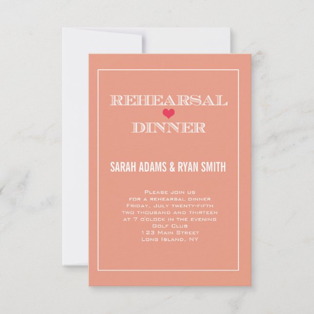 Peach Red Heart Wedding Rehearsal Dinner Invites (Front)