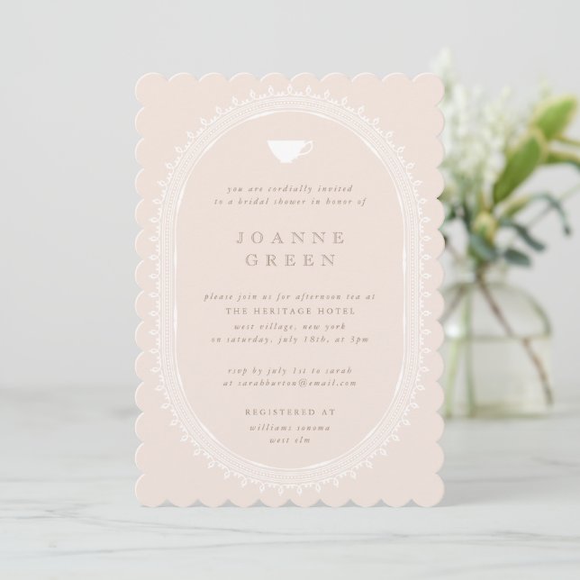 Peach Regency Afternoon Tea Bridal/Wedding Shower Invitation (Standing Front)