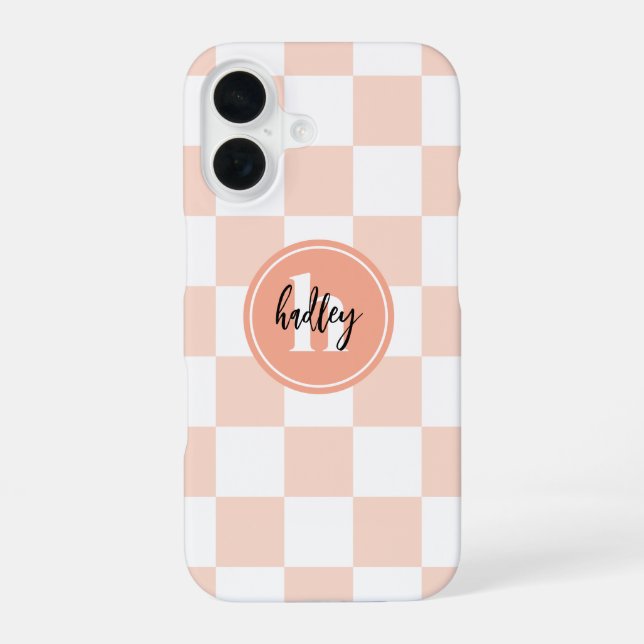 Peach Retro Check Monogram Iphone Case (Back)