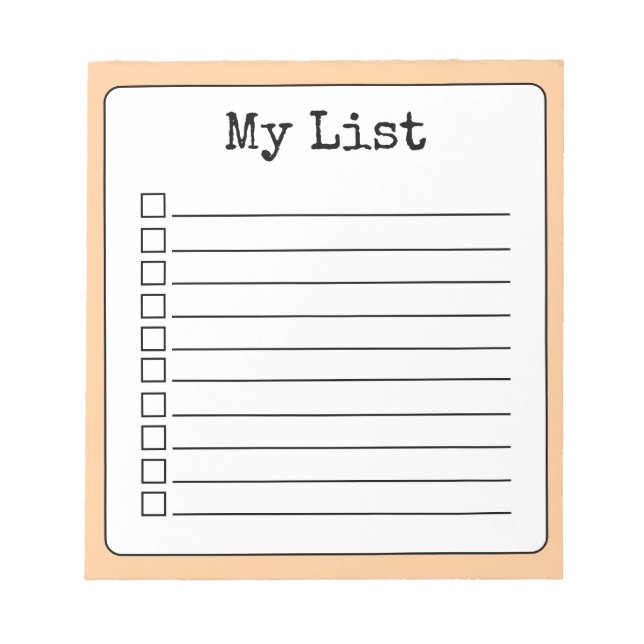 Peach Retro Custom Checklist Lined Notepad (Front)