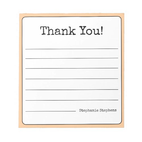 Peach Retro Thank You Your Name Lined  Notepad