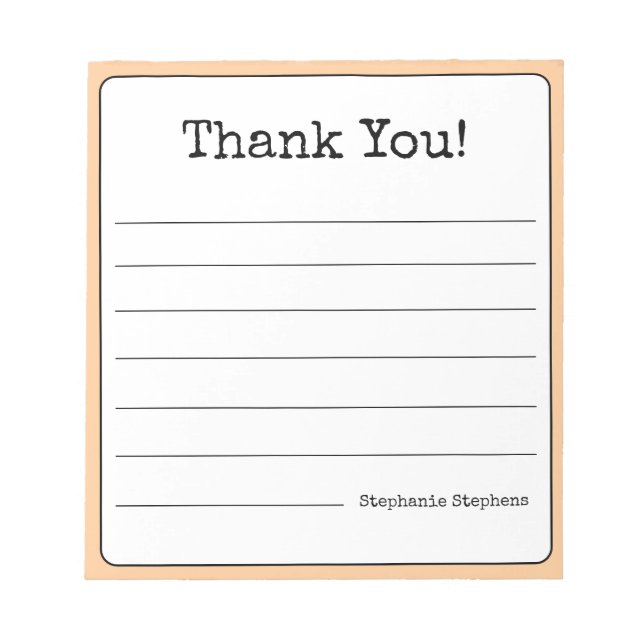 Peach Retro Thank You Your Name Lined  Notepad (Front)