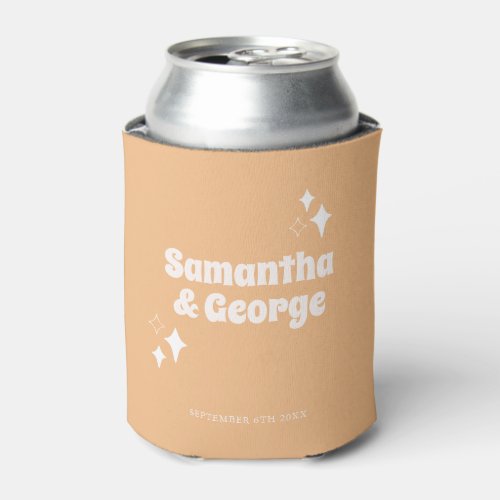 Peach Retro Typography Wedding Favors Can Cooler