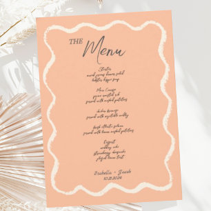 Peach Retro Wavy Squiggle Handwritten Wedding Menu