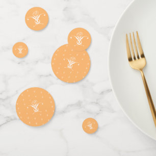 Peach Retro White Flourish Rose Confetti