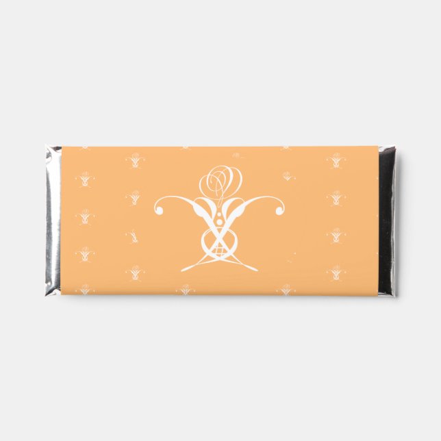 Peach Retro White Flourish Rose Hershey Bar Favors (Front)
