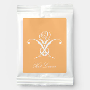 Peach Retro White Flourish Rose Hot Chocolate Drink Mix