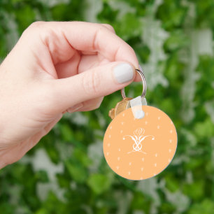 Peach Retro White Flourish Rose Keychain
