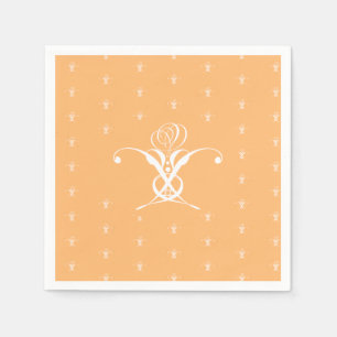 Peach Retro White Flourish Rose Napkins