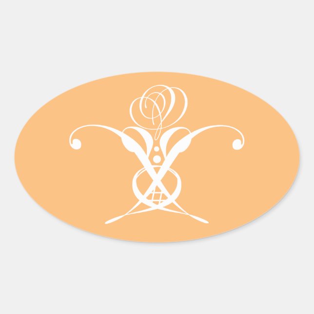 Peach Retro White Flourish Rose Oval Sticker (Front)