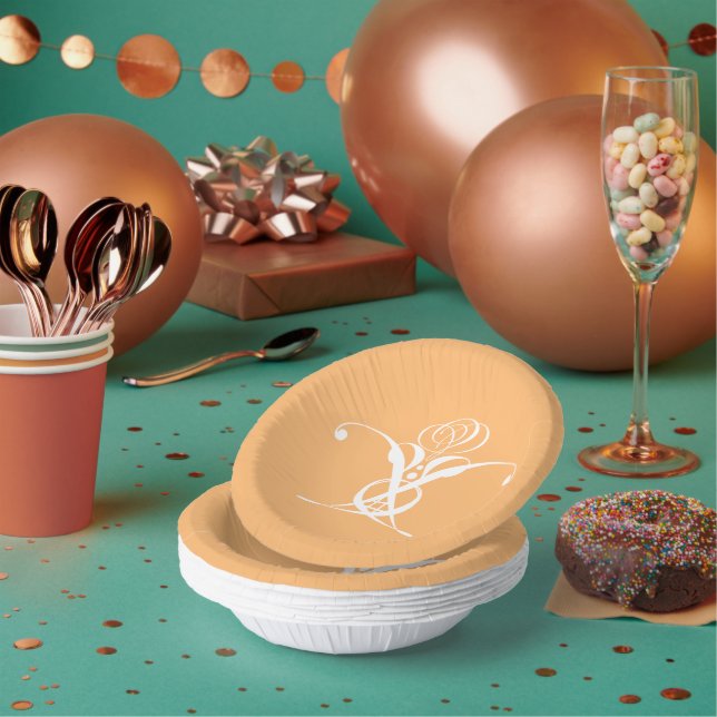 Peach Retro White Flourish Rose Paper Bowls (Multi)