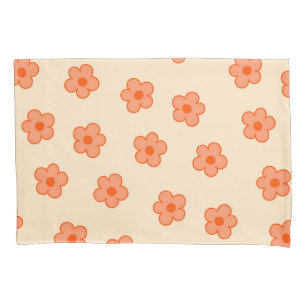 Peach Retro Y2K Playful Pastel Blossom Floral  Pillow Case