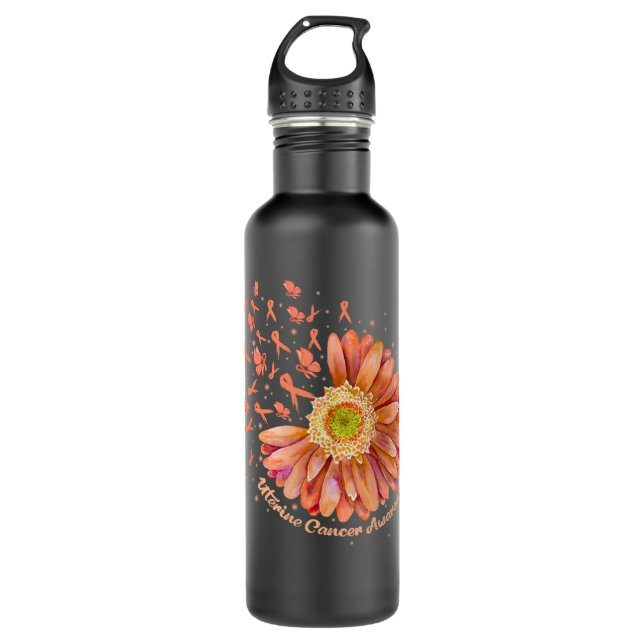 Peach Ribbon Hummingbird Sunflower Uterine Cancer  Stainless Steel Water Bottle (Front)