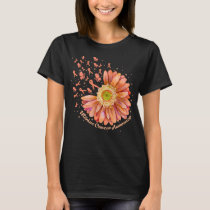 Peach Ribbon Hummingbird Sunflower Uterine Cancer  T-Shirt