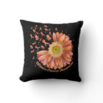 Peach Ribbon Hummingbird Sunflower Uterine Cancer  Throw Pillow