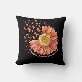 Peach Ribbon Hummingbird Sunflower Uterine Cancer Throw Pillow