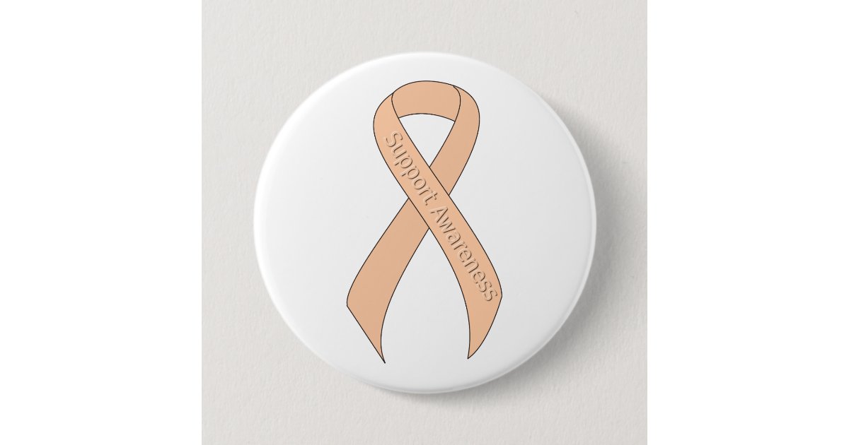 Peach Ribbon Support Awareness Button | Zazzle