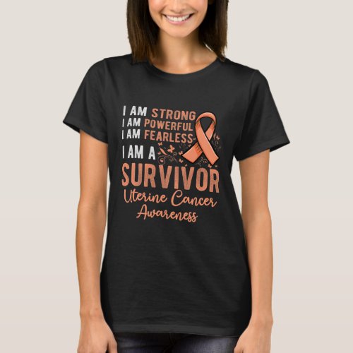 Peach Ribbon Support Survivor Of Uterine Cancer Aw T_Shirt