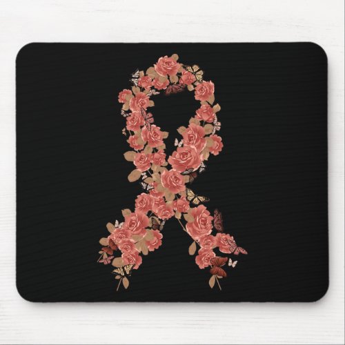 Peach Ribbon Uterine Endometrial Cancer Awareness  Mouse Pad