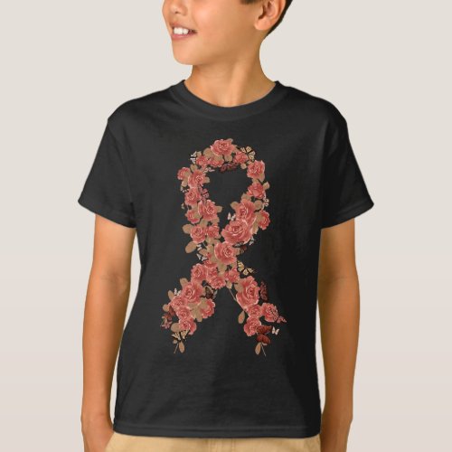 Peach Ribbon Uterine Endometrial Cancer Awareness  T_Shirt