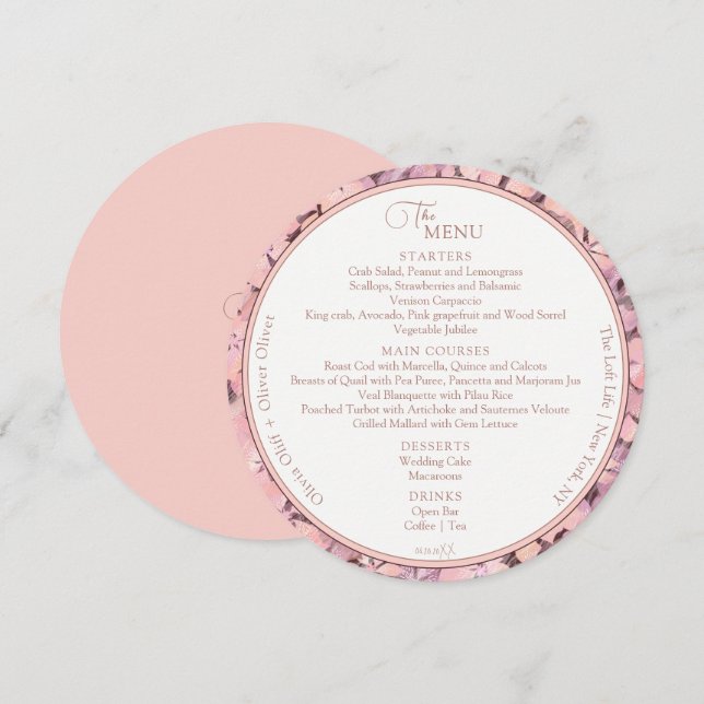 Peach Romance Wedding Circle Menu (Front/Back)