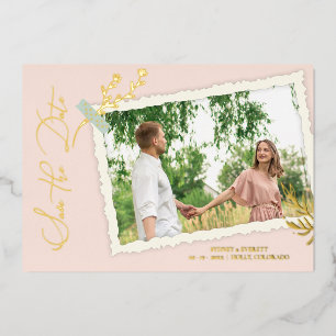 Peach Romantic Vintage Photo Album Scrapbook Foil Invitation