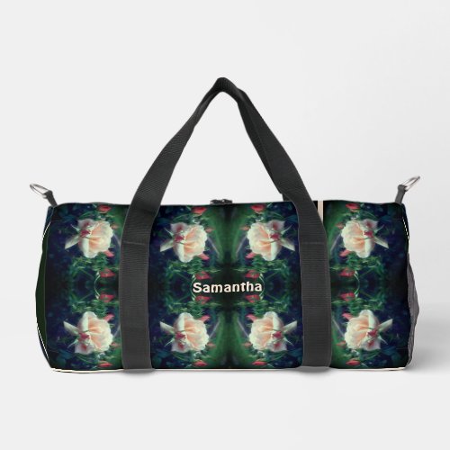 Peach Rose And Buds Abstract Personalized Duffle Bag