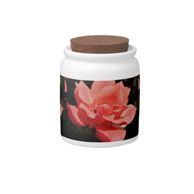 peach rose and dewdrops candy jar (Front)