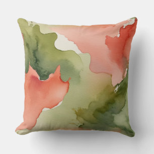 Peach, Rose and Green Watercolor texture Throw Pillow