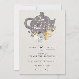 Peach Rose and Thistle Floral Bridal Tea Invitation