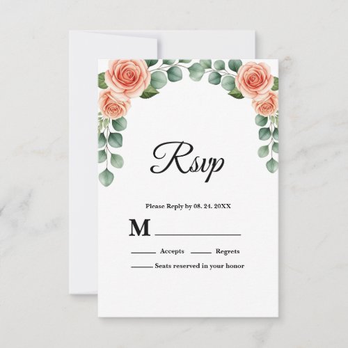 Peach Rose Arched Floral Wedding RSVP Card