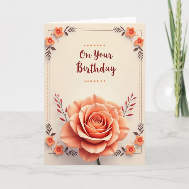 Peach Rose Birthday Card (Front)