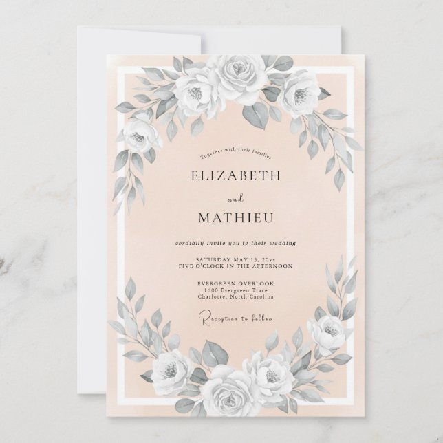 Peach Rose Blossom Flourish Wedding Invitation (Front)