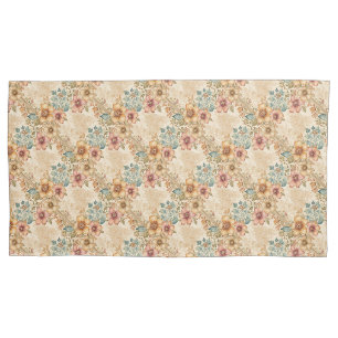 Peach, Rose, Blue Floral Lattice Pillow Case