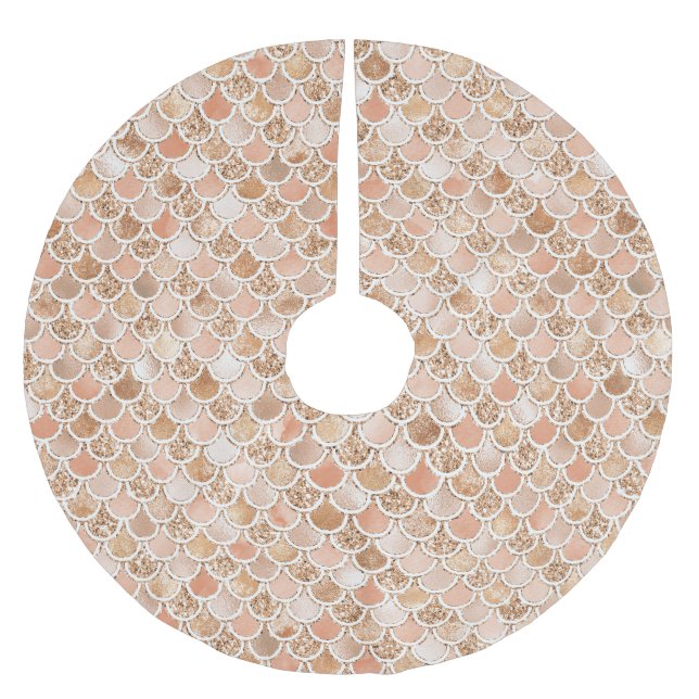 Peach Rose Blush Gold Glitter Mermaid        Brushed Polyester Tree Skirt (Front)