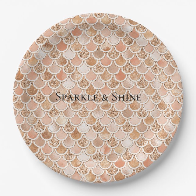 Peach Rose Blush Gold Glitter Mermaid         Paper Plates (Front)
