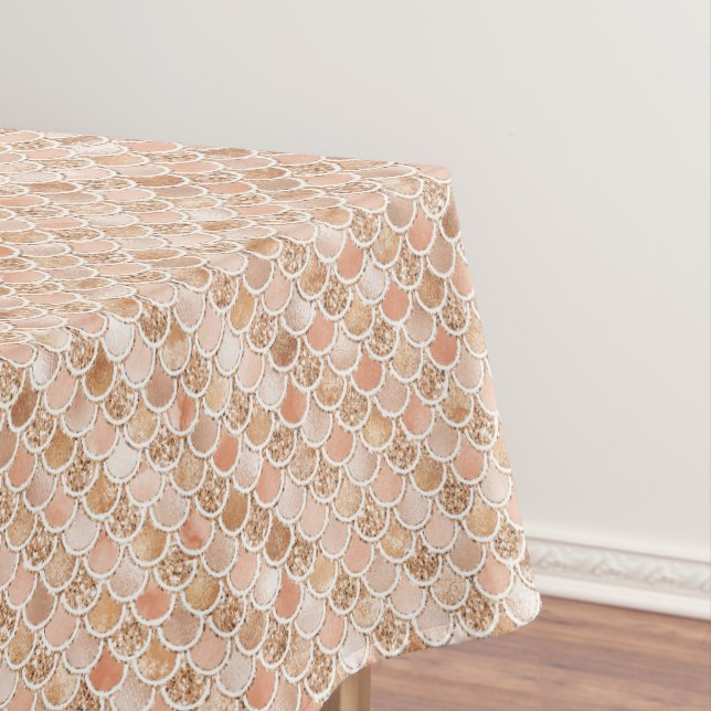 Peach Rose Blush Gold Glitter Mermaid       Tablecloth (In Situ)