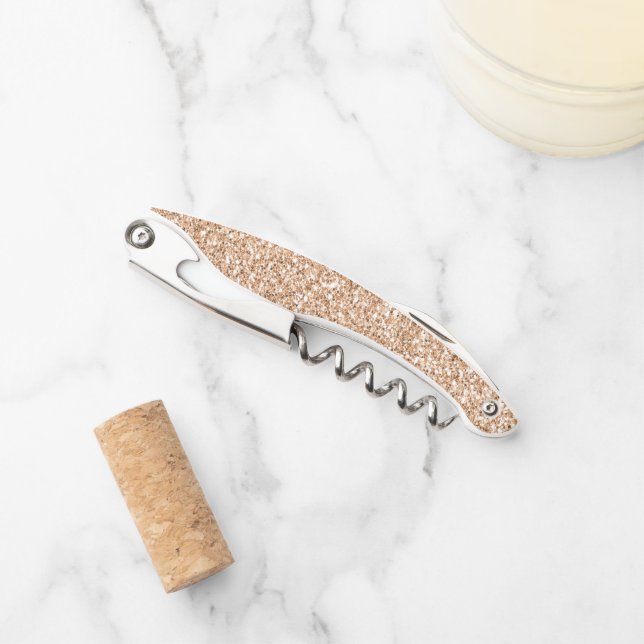Peach Rose Blush Gold Glitter   Waiter's Corkscrew (Front)