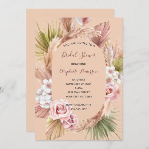 Peach Rose Boho Floral Trendy Bridal Shower Invitation