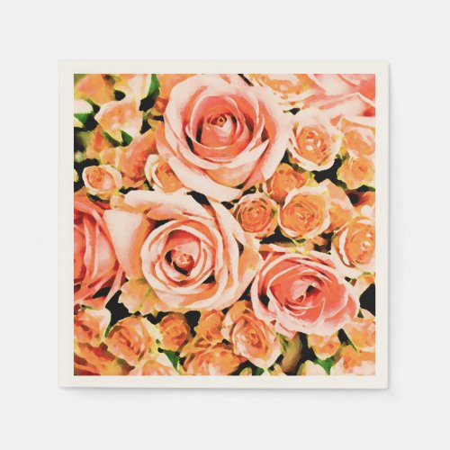 Peach rose bouquet napkins