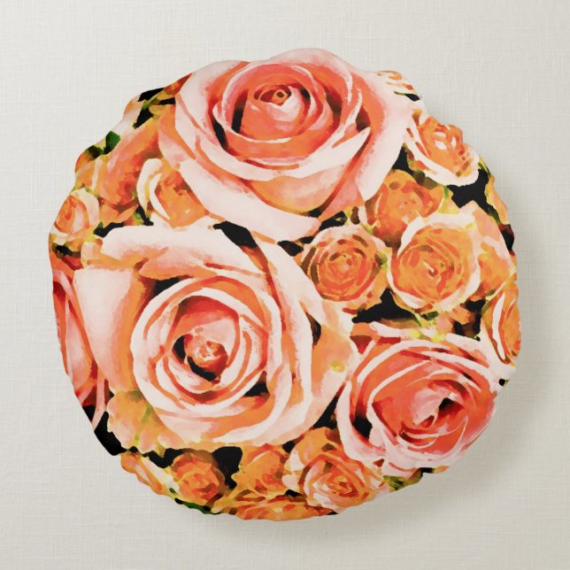 Peach rose bouquet round pillow (Back)