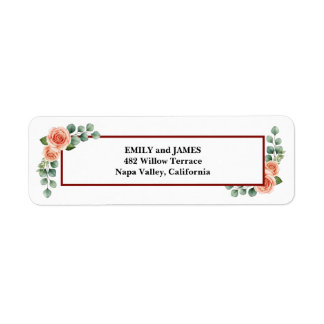 Peach Rose Burgundy Return Address Label