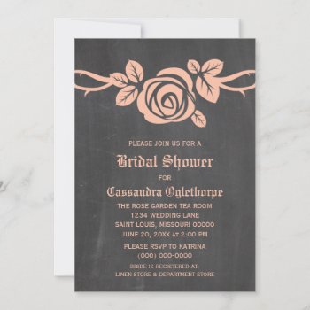 Peach Rose Chalkboard Bridal Shower Invite by Dynamic_Weddings at Zazzle