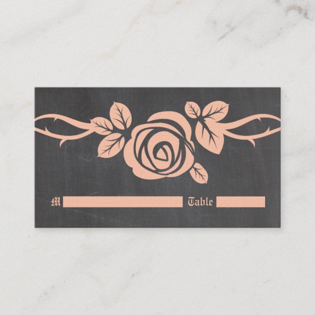 Peach Rose Chalkboard Place Card (Front)