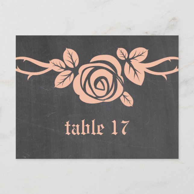Peach Rose Chalkboard Table Number Postcard (Front)