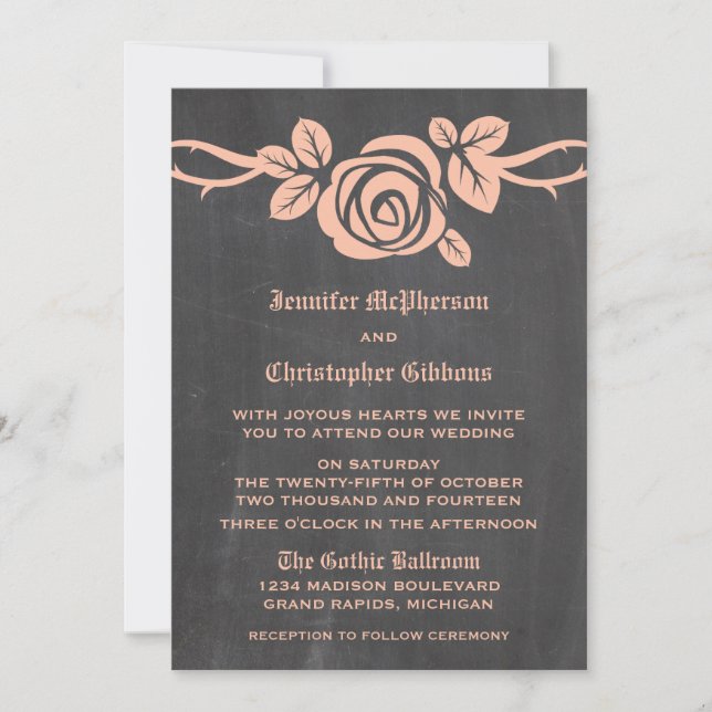 Peach Rose Chalkboard Wedding Invite (Front)