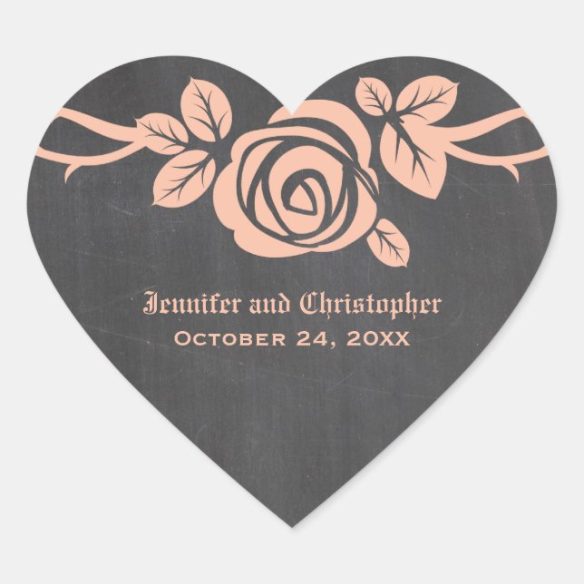 Peach Rose Chalkboard Wedding Stickers (Front)